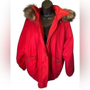 Vintage London Fog Limited Edition Red Fur Hooded Jacket Coat Small Petite